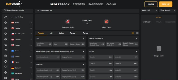 new jersey sports betting NHL Lines BetWhale NJ