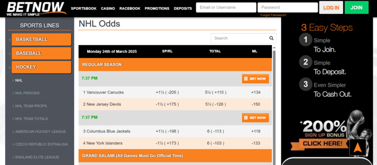 NHL betting at BetNow