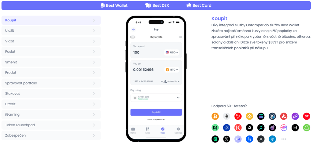 Nákup a prodej kryptoměn na Best Wallet