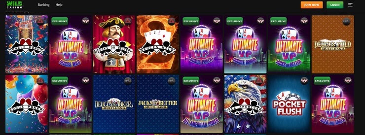 A snapshot of Wild Casino's poker games