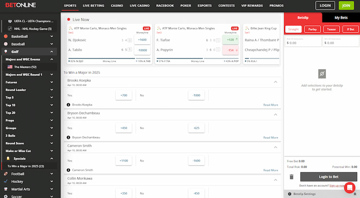 BetOnline - Best Overall Golf Sports Betting Site