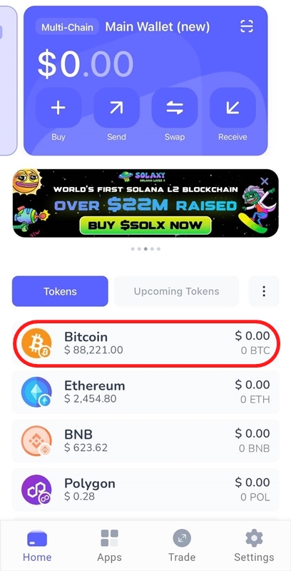 กดเข้าไปที่ Bitcoin ในลิสต์รายการเหรียญคริปโต