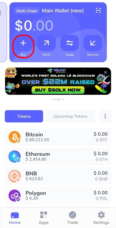 กดไปที่ปุ่ม Buy ที่วิดเจ็ตกระเป๋าเงินของคุณ