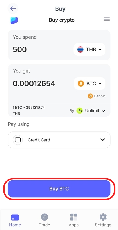 กดปุ่ม "Buy BTC"