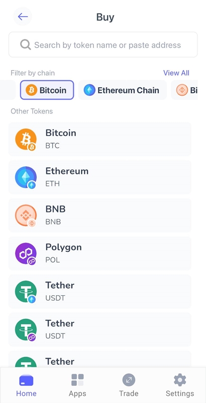 เลือก Bitcoin (BTC) จากรายการ