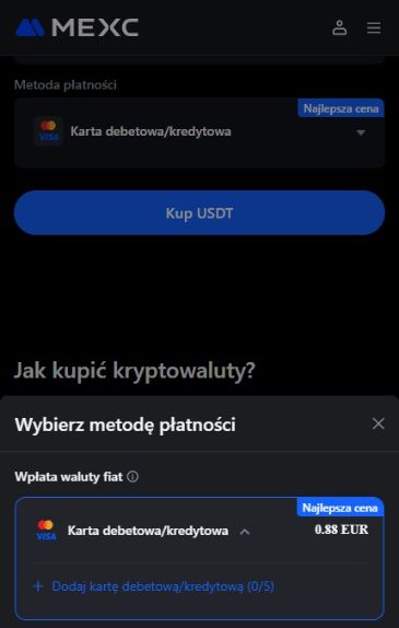 MEXC jak kupić kryptowalutę za pomocą karty płatniczej