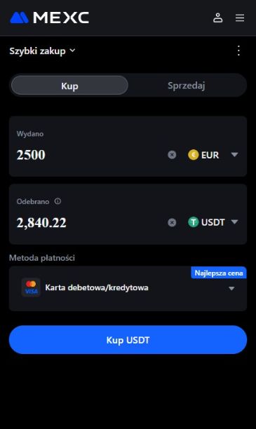 MEXC zakup kryptowaluty kartą