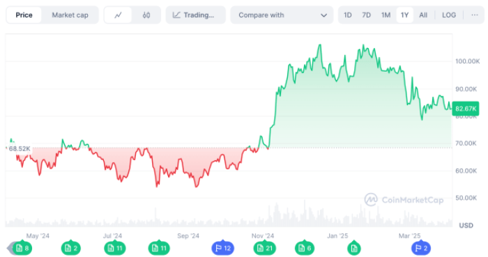Bitcoin’s performance over 1 year