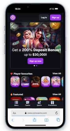 The CoinCasino mobile homepage for Canadians.