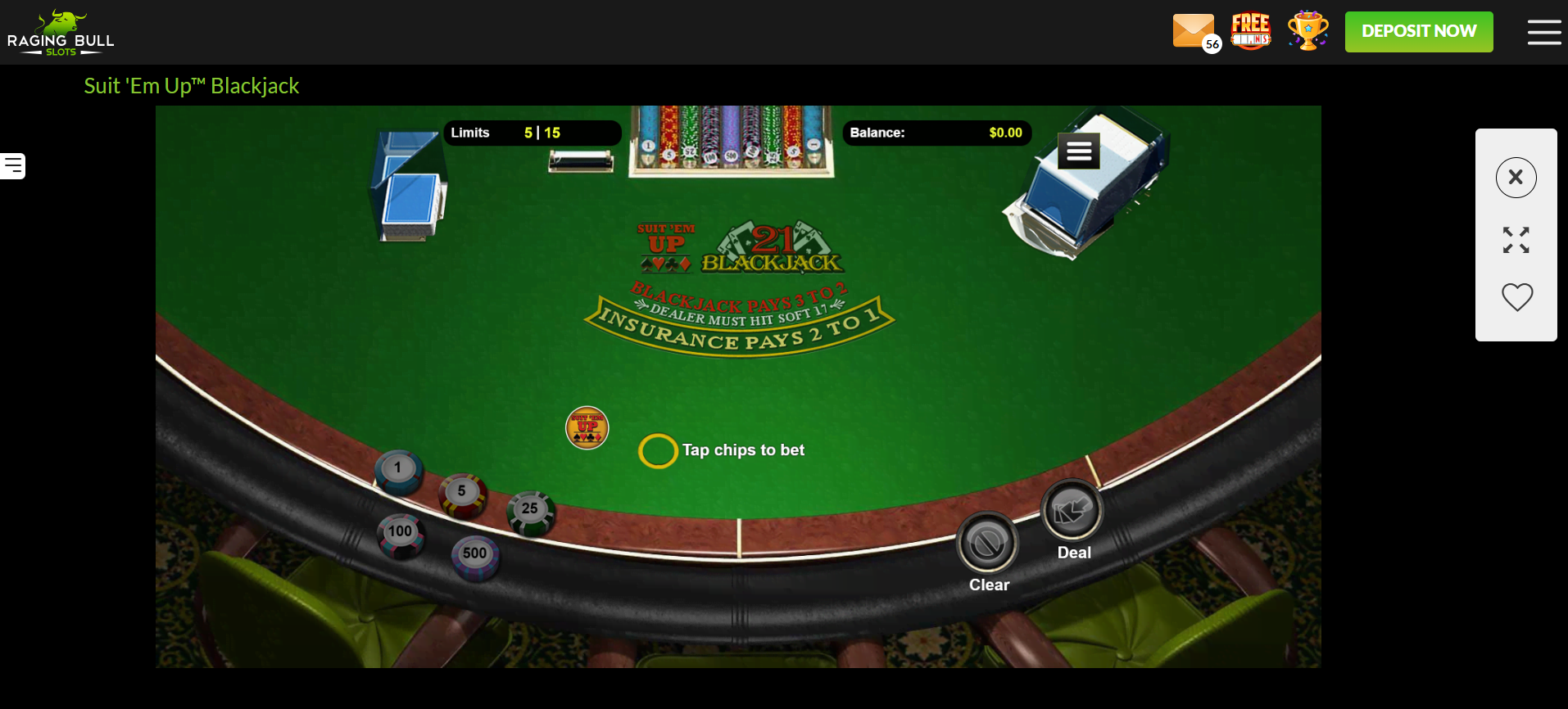 Suit 'Em Up Blackjack on Raging Bull Slots