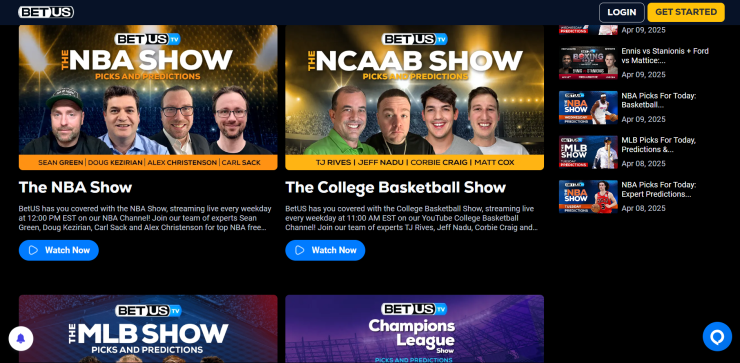 A preview of the BetUS TV interface A preview of the BetUS TV interface