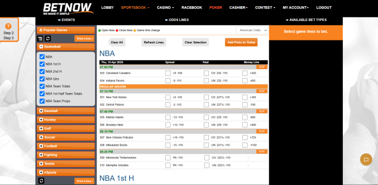 NBA betting markets at BetNow Sportsbook NBA betting markets at BetNow Sportsbook