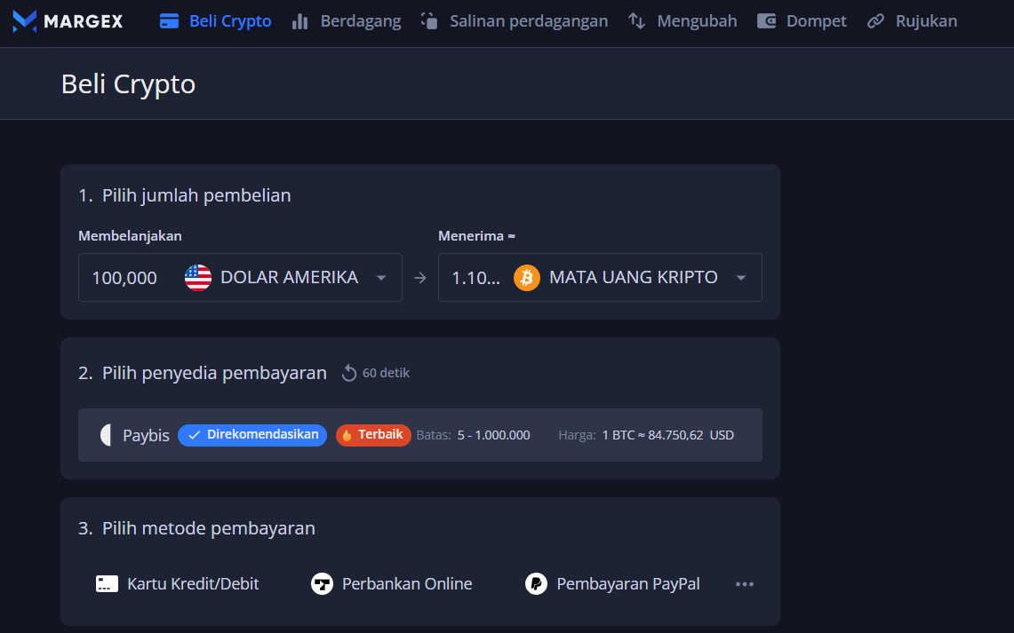 Margex - Cara Membeli Crypto