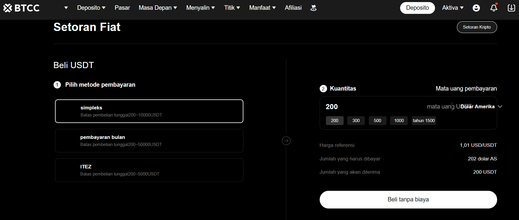 BTCC - Cara Membeli Crypto