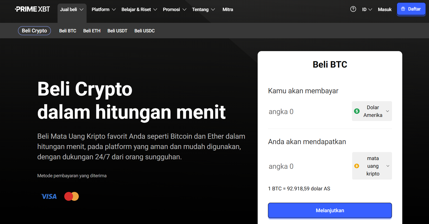 PrimeXBT - Cara Membeli Crypto