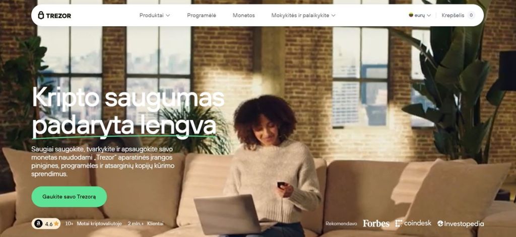 Trezor Wallet Aparatinė Bitcoin piniginė su ilgamete patikimumo istorija ir pažangiu saugumu