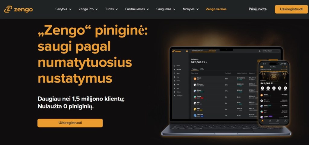 Zengo Wallet Bitcoin piniginė su aukščiausio lygio saugumu be „seed phrase“