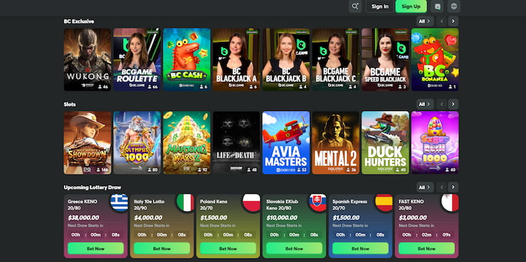 a screenshot of the live casino games at bc game