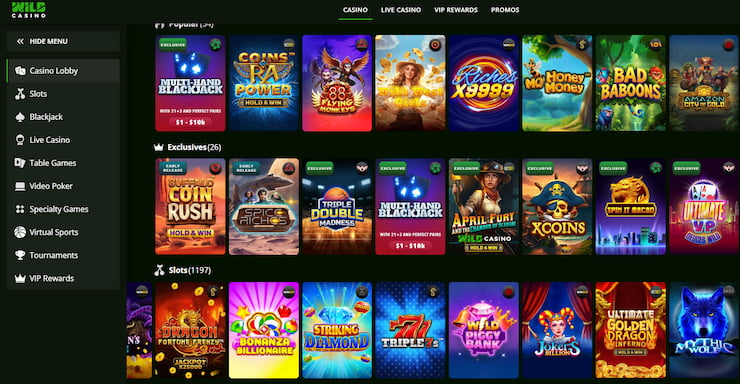 a snapshot of the slots games at wild casino