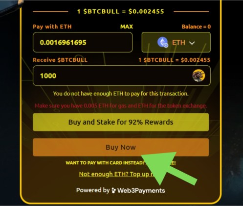 Press buy now on BTC Bull Token