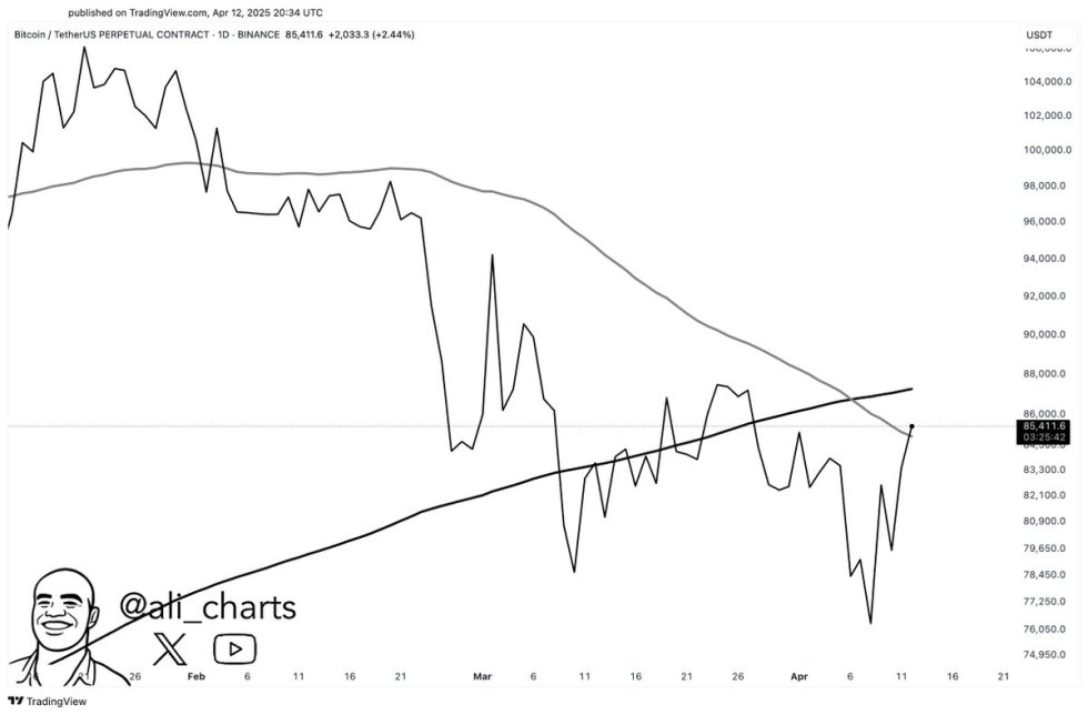 Bitcoin Pushing Through the 50-day SMA | Source: Ali Martinez on X
