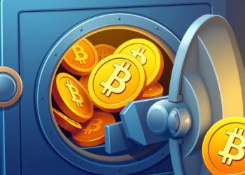 ภาพประกอบดิจิทัลของเหรียญ Bitcoin ที่ถูกเพิ่มเข้าไปในห้องนิรภัย แสดงถึงทุนสำรองที่เพิ่มขึ้นของ Tether