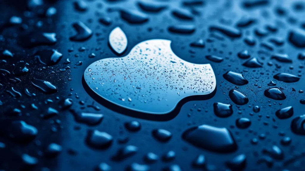 水模様の上に見えるアップルマーク