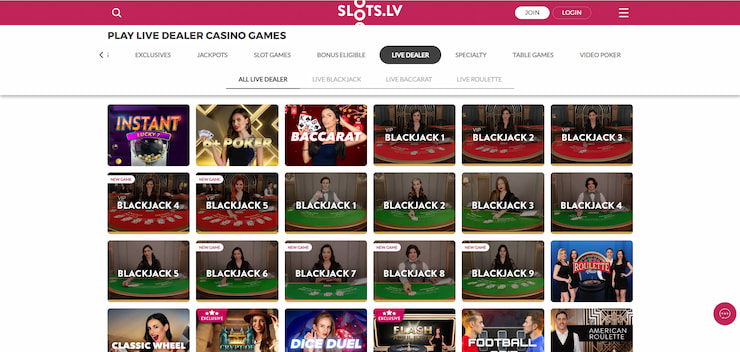 The live blackjack experience on Slots.lv's platform.