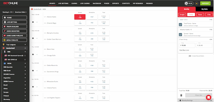 A screenshot showing a betting ticket on the right-hand side of the page.
