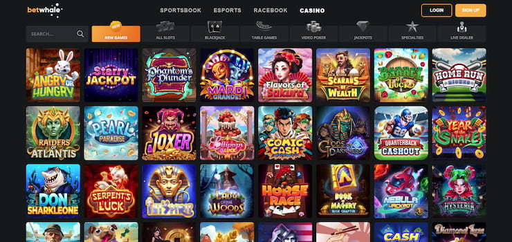 The BetWhale online casino Louisiana site, showing the game lobby.