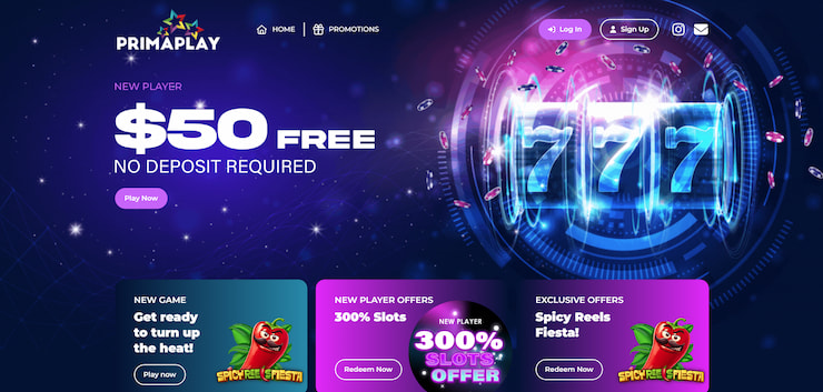 The homepage of PrimaPlay, one of the top-rated Visa online casinos