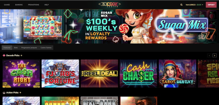 The Decode Casino homepage, one of the best Visa casinos