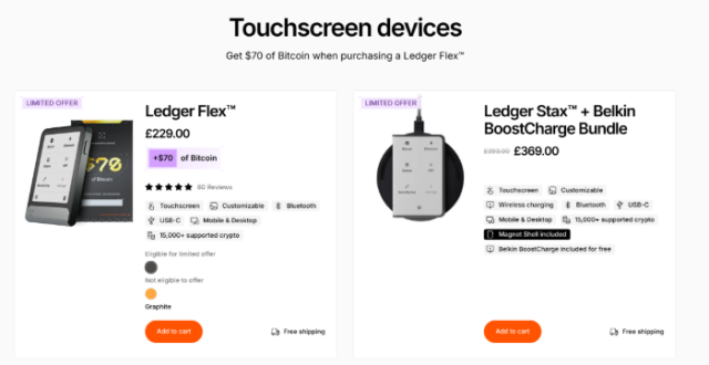 Some bundle options from Ledger Wallet.
