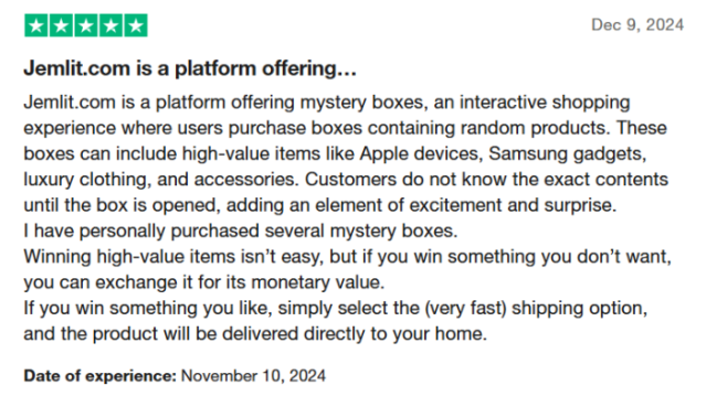 TrustPilot review on JemLit