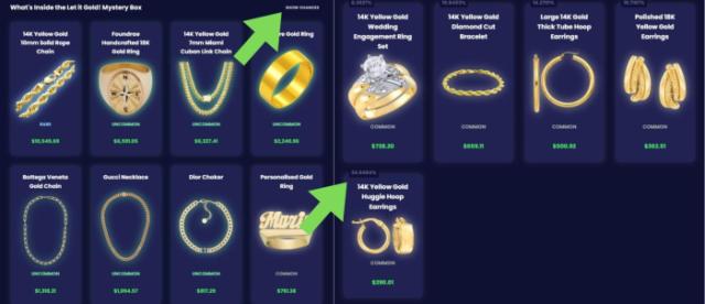 prizes inside the Jemlit let it gold mystery box