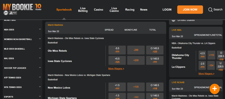 march madness betting sites myBookie NCAAB