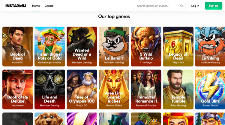 2. Instaspin Casino - daugiau nei 2000 žaidimų, lošimo automatų ir viliojančios premijos