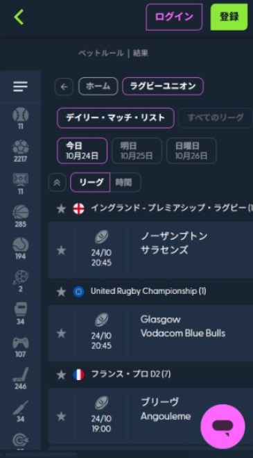 ウィキベット ラグビー