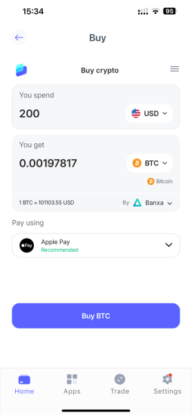 Buying $BTC directly in Best Wallet.