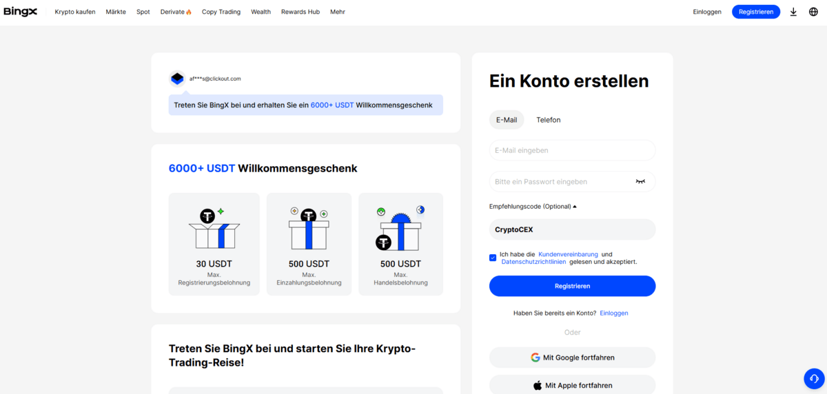Das ist BingX Homepage