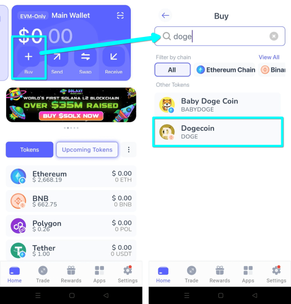 How to buy Dogecoin in Best Wallet.
