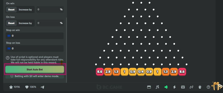 Plinko Autobet feature at BC.Game