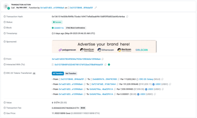 Solaxy whale buy transaction details