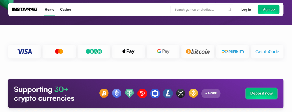 Platební metody platformy InstaSpin - nové casino online.