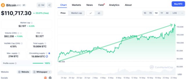 Bitcoin rise on CoinMarketCap