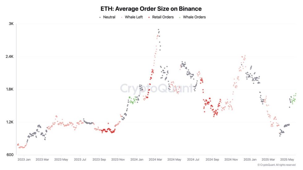Ethereum Average Order Size on Binance | Source: Darkfost on X