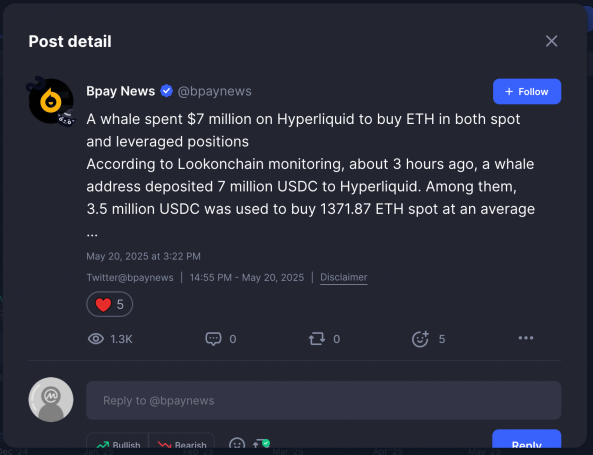 Lookonchain juga melaporkan adanya deposit whale senilai $7 juta ke Hyperliquid, sebagian digunakan membeli ETH spot, sisanya dipakai untuk leveraged trade—membuktikan tingkat kepercayaan investor besar pada platform ini
