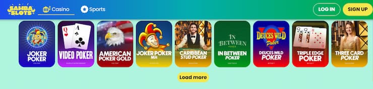 Nabídka pokeru na Samba Slots