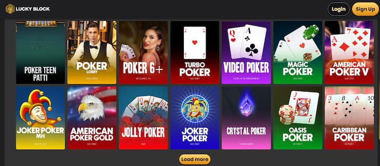 Nabídka pokeru na Lucky Block