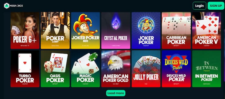 Nabídka pokeru na Mega DIce